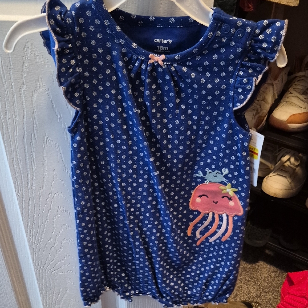 Carter's Navy Romper with Jellyfish Appliqué